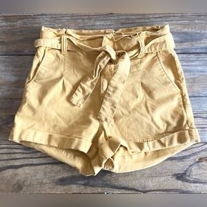 Express Mustard Yellow Paperbag Waist High Rise Stretch Shorts 10